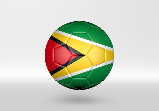 Balón de fútbol 3d con la bandera de Guyana sobre fondo gris