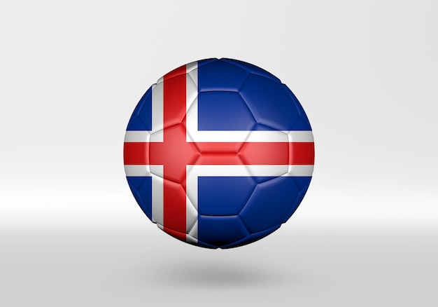 Balón de fútbol 3d con la bandera de Islandia sobre fondo gris