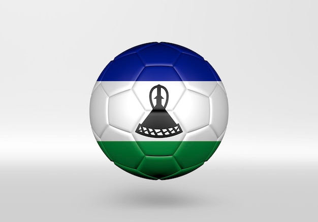 Foto balón de fútbol 3d con la bandera de lesotho sobre fondo gris