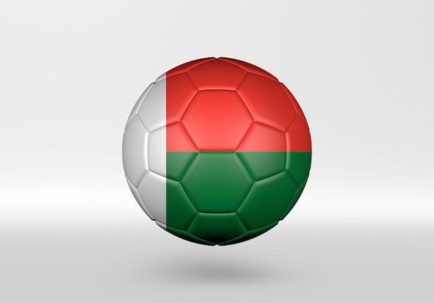 Foto balón de fútbol 3d con la bandera de madagascar sobre fondo gris