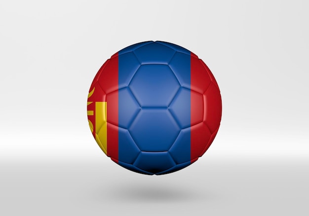 Foto balón de fútbol 3d con la bandera de mongolia sobre fondo gris