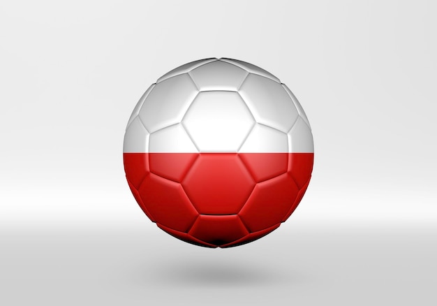 Balón de fútbol 3d con la bandera de Polonia sobre fondo gris