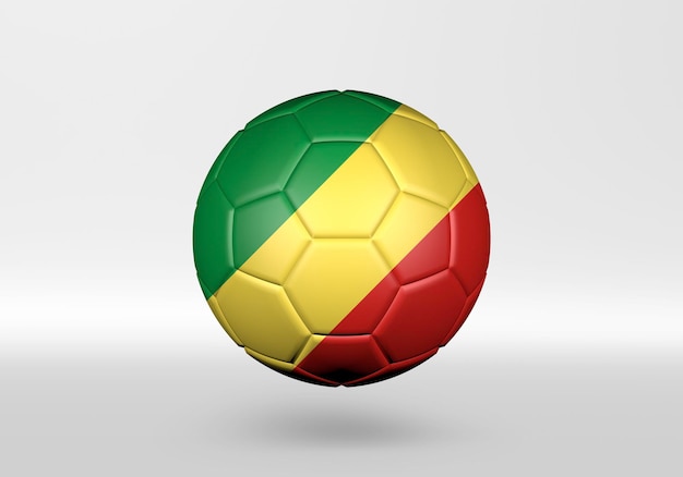 Balón de fútbol 3D con la bandera de la República del Congo sobre fondo gris