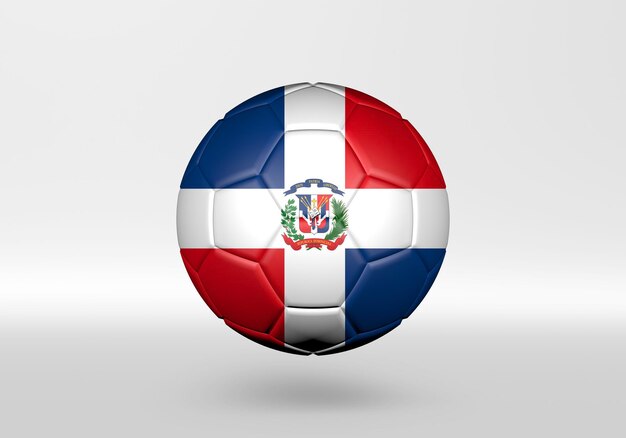 Balón de fútbol 3D con la bandera de República Dominicana sobre fondo gris