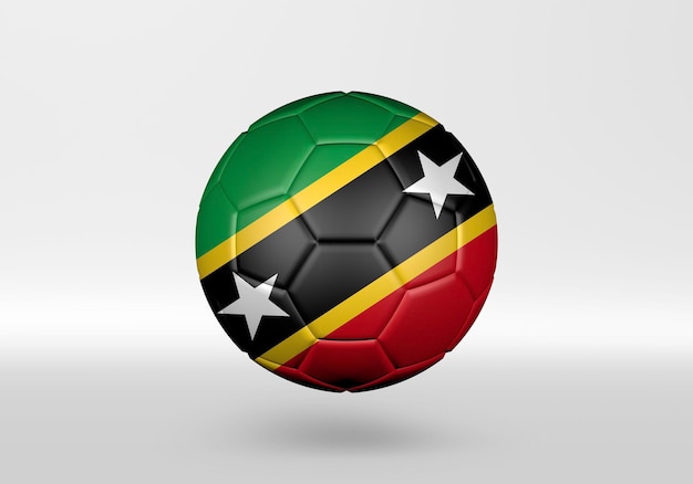 Balón de fútbol 3d con la bandera de Saint Kitts y Nevis sobre fondo gris