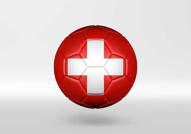 Balón de fútbol 3d con la bandera de Suiza sobre fondo gris