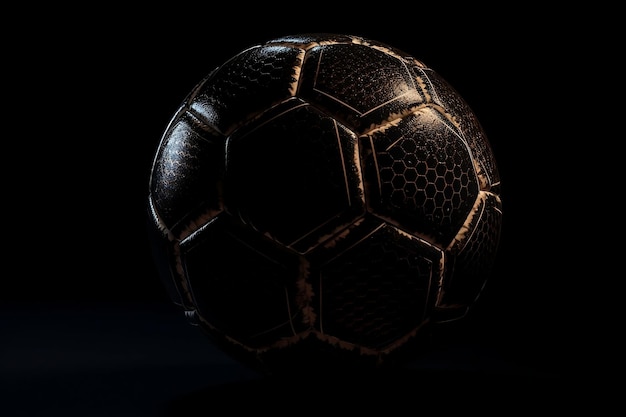 Balón de fútbol aislado en negro IA generativa