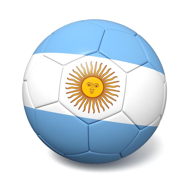 Foto balón de fútbol con bandera argentina aislado sobre fondo blanco.