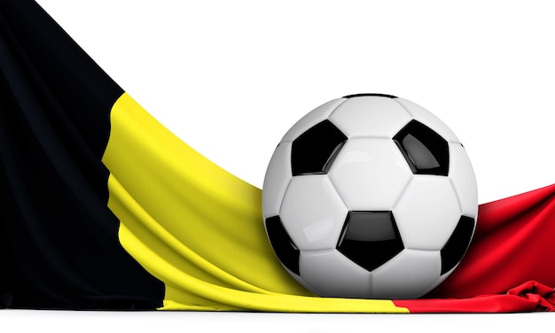 Balón de fútbol en la bandera de Bélgica Fondo de fútbol 3D Rendering