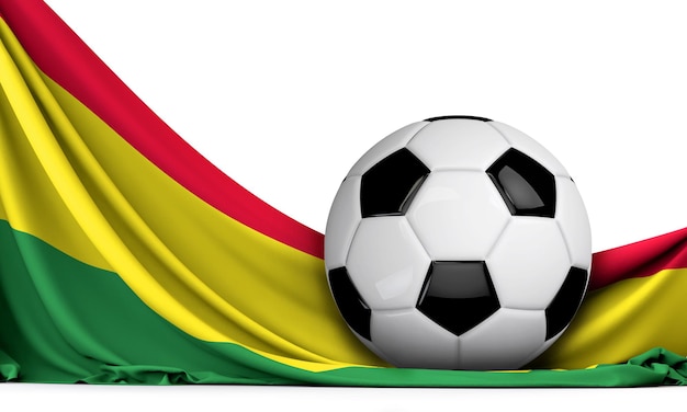 Balón de fútbol en la bandera de Bolivia Fondo de fútbol 3D Rendering
