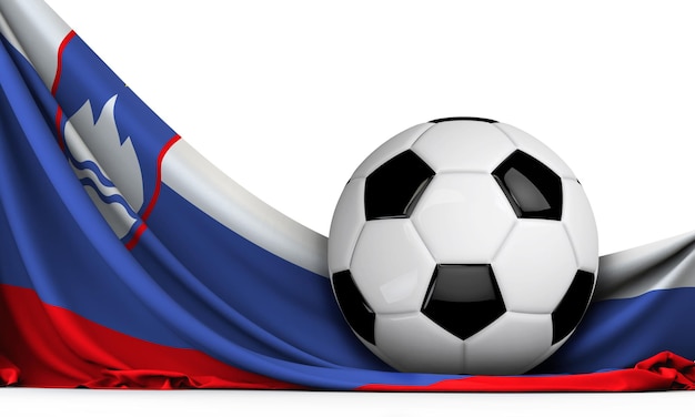 Balón de fútbol en la bandera de Eslovenia Fondo de fútbol 3D Rendering