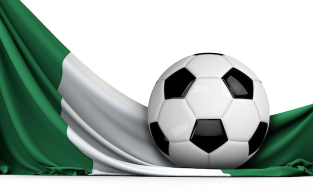 Balón de fútbol en la bandera de Nigeria Fondo de fútbol 3D Rendering