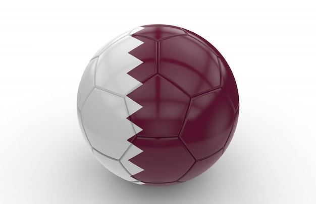 Foto balón de fútbol con la bandera de qatar; representación 3d