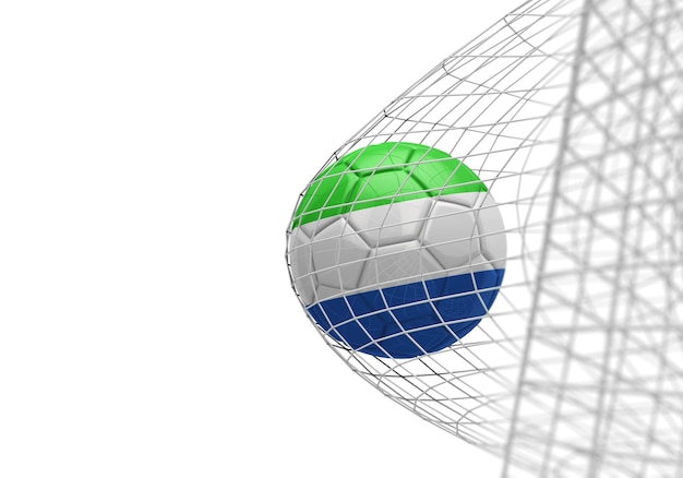 Balón de fútbol de bandera de Sierra Leona marca un gol en una red