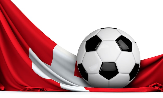 Balón de fútbol en la bandera de Suiza Fondo de fútbol 3D Rendering