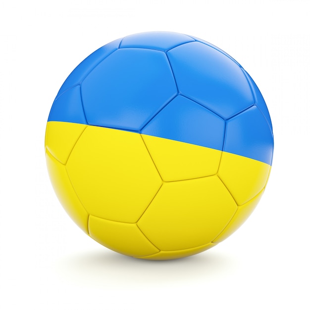 Foto balón de fútbol con la bandera de ucrania