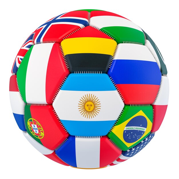 Foto balón de fútbol con banderas renderizado 3d