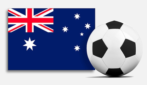 Balón de fútbol en blanco con la bandera del equipo nacional de Australia