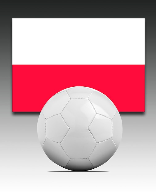 Balón de fútbol en blanco con la bandera del equipo nacional de Polonia