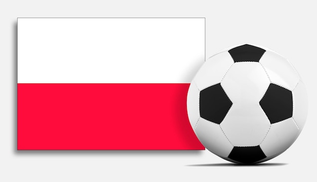 Balón de fútbol en blanco con la bandera del equipo nacional de Polonia