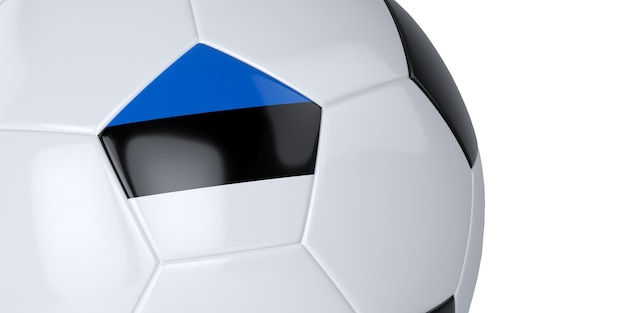 Balón de fútbol blanco con bandera de Estonia sobre un fondo blanco Aislado Cerrar ilustración 3D