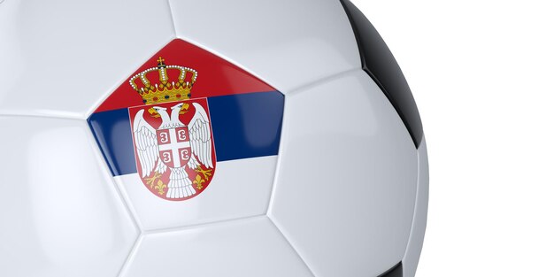 Balón de fútbol blanco con bandera de Serbia sobre un fondo blanco aislado Cerrar ilustración 3D