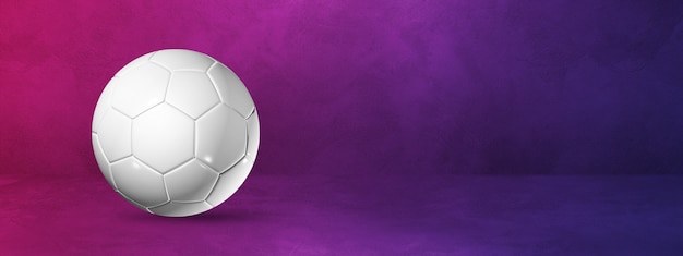 Balón de fútbol blanco sobre un fondo morado. Ilustración 3D