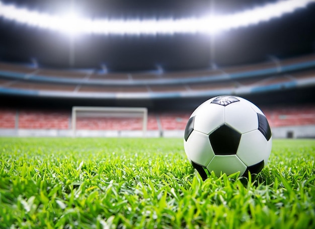 Balón de fútbol en un campo en un estadio