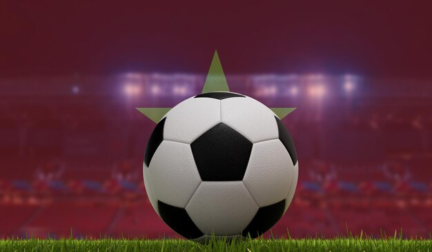 Balón de fútbol en un campo de hierba frente a las luces del estadio y la representación 3D de la bandera de vietnam