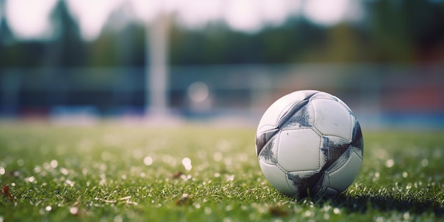 Un balón de fútbol en un campo con la palabra fútbol en él