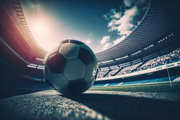 Balón de fútbol en el campo verde en el estadio de fútbol Generar Ai