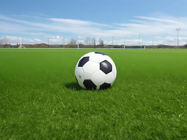 Foto un balón de fútbol en un campo verde