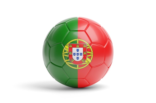 Balón de fútbol con los colores de la bandera de Portugal ilustración 3d