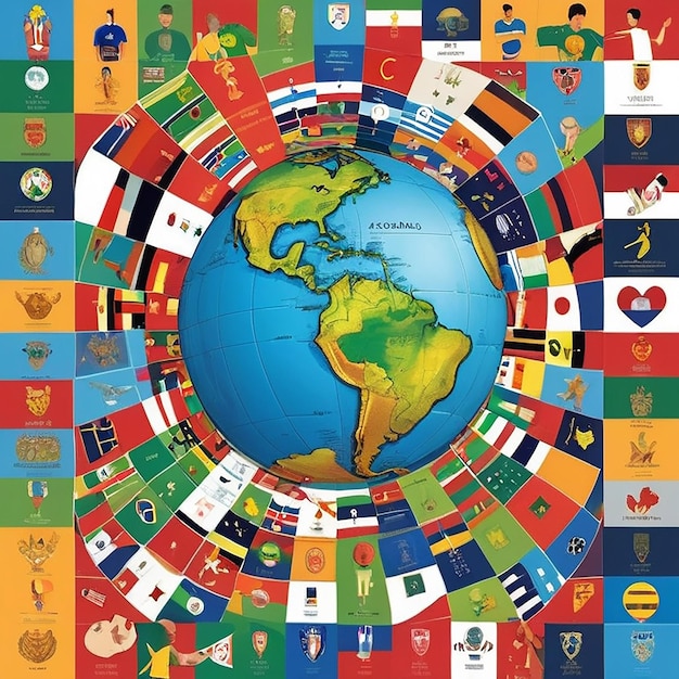 Foto balón de fútbol de la copa del mundo con bandera del mundo