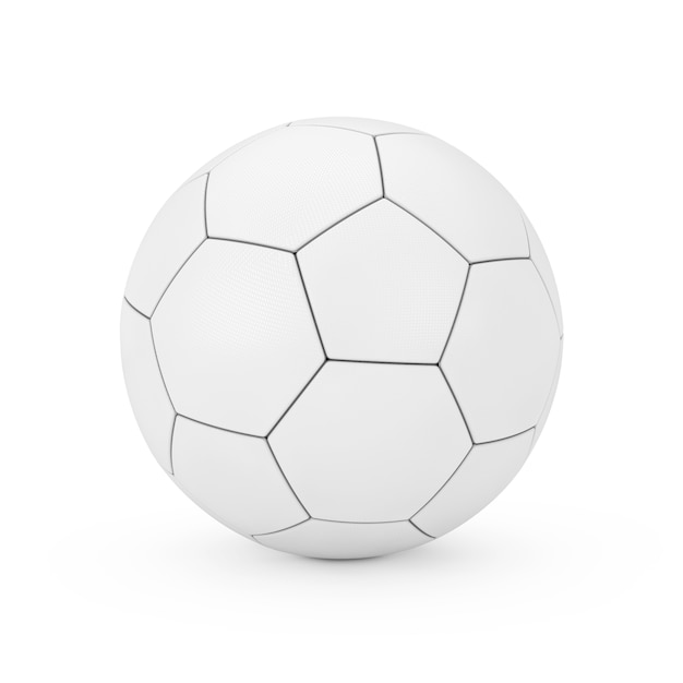 Balón de fútbol de cuero blanco en estilo arcilla sobre un fondo blanco. Representación 3D