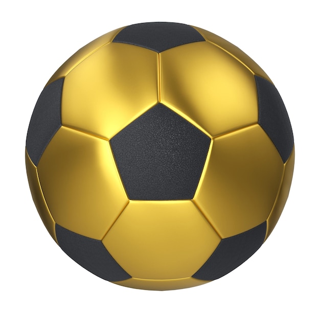 Balón de fútbol dorado con parches negros sobre fondo blanco Balón de fútbol de cuero Balón clásico dorado con parches Voleibol Qatar 2022 Copa del Mundo Ilustración 3D