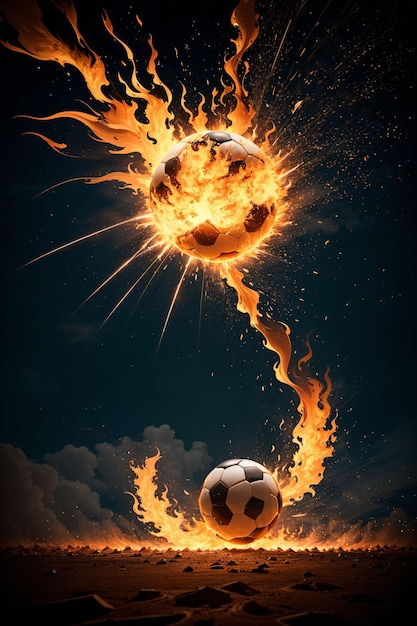 Foto balón de fútbol de fuego