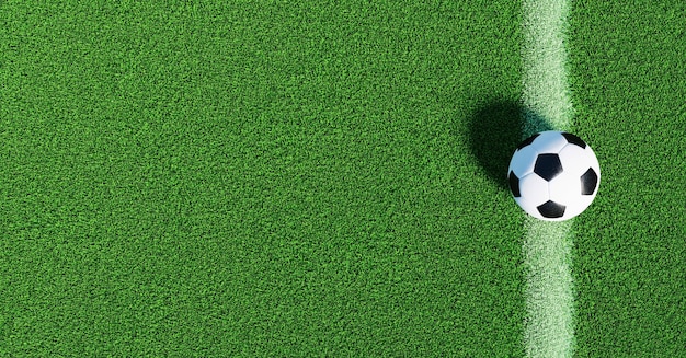 Balón de fútbol en línea desde el campo de juego de fútbol