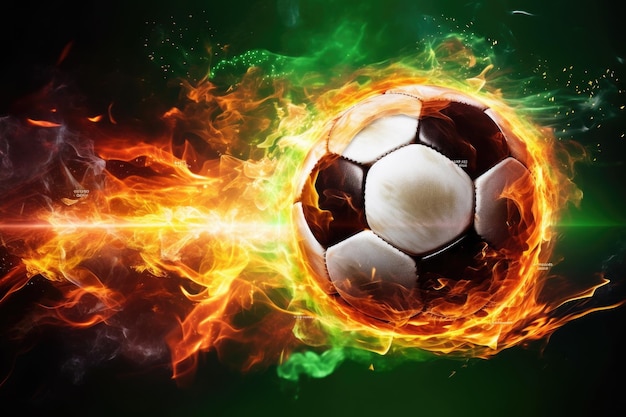 Balón de fútbol en llamas Bola de fuego ardiente Gol en juego deportivo