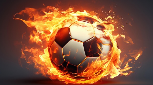 Balón de fútbol en llamas de fuego