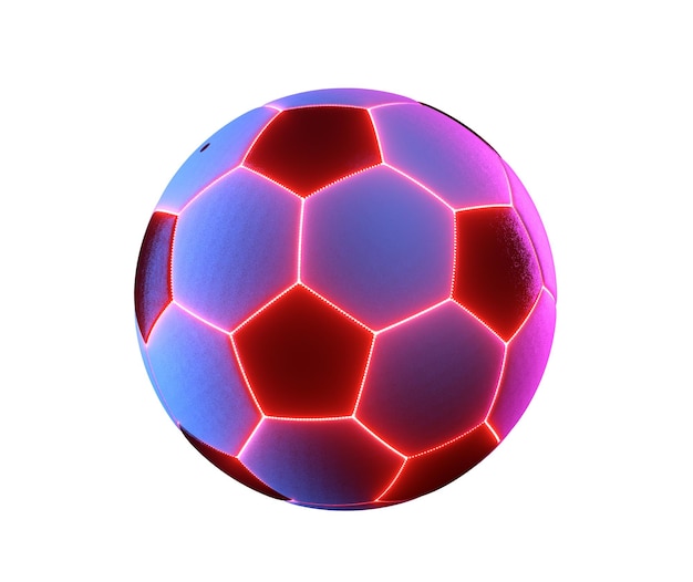 Balón de fútbol con luces futuristas de neón sobre fondo blanco d render
