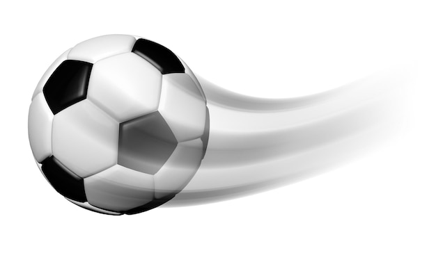 Foto balón de fútbol en movimiento aislado sobre fondo blanco.