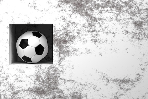 Foto balón de fútbol en un muro de hormigón minimalismo lugar para render 3d de texto