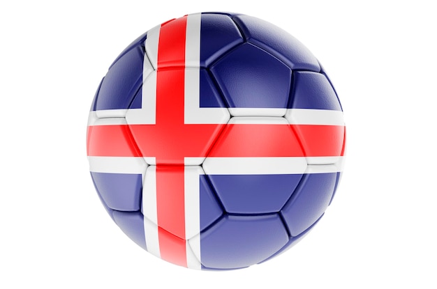 Balón de fútbol o pelota de fútbol con renderizado 3D de bandera islandesa
