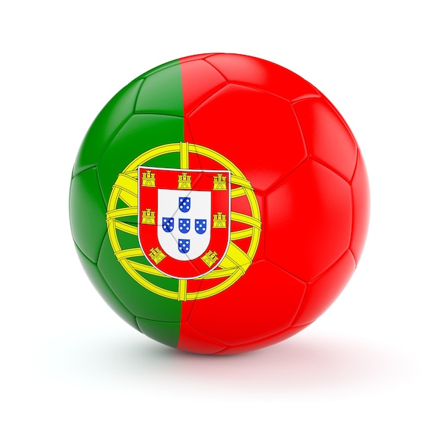 Foto balón de fútbol de portugal con bandera portuguesa aislada sobre un fondo blanco