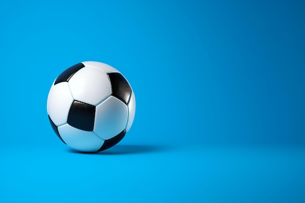 Un balón de fútbol sobre un fondo azul Ai generativo