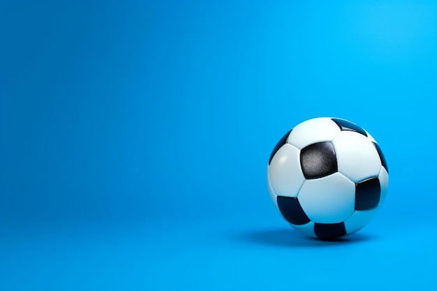 Un balón de fútbol sobre un fondo azul Ai generativo