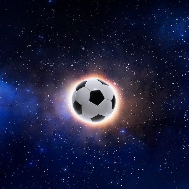 Balón de fútbol en una vista del planeta desde el espacio