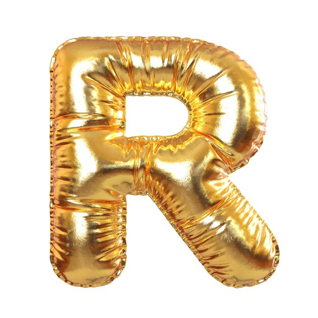 Balón de metal dorado Alfabeto inglés Letra R para vacaciones de texto festivo Renderización en 3D