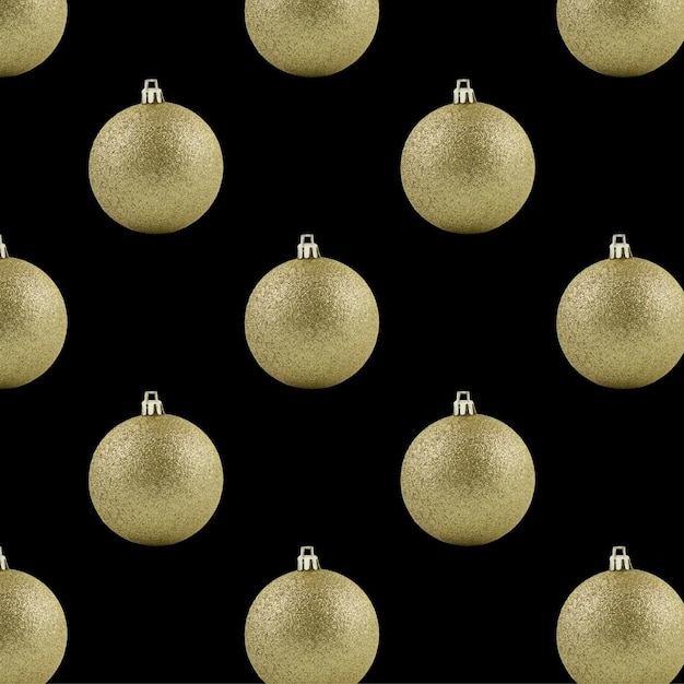 Balón de oro aislado sobre un fondo negro Patrón sin costuras Ornamento de NavidadxA
